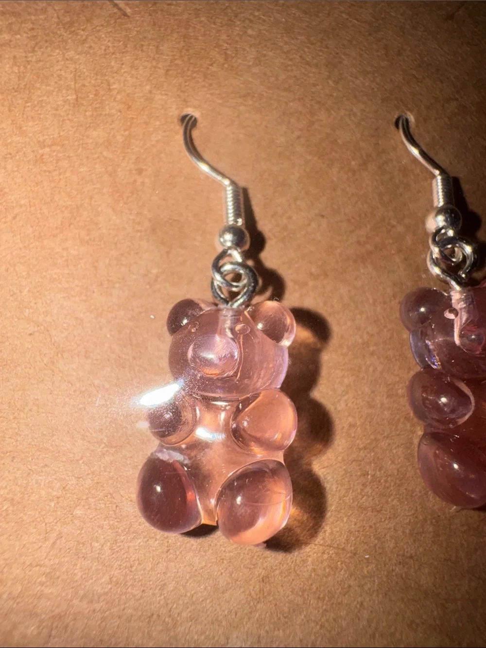 Pink Gummy Bear Drop Earrings with Silver Hooks - Women Jewelry